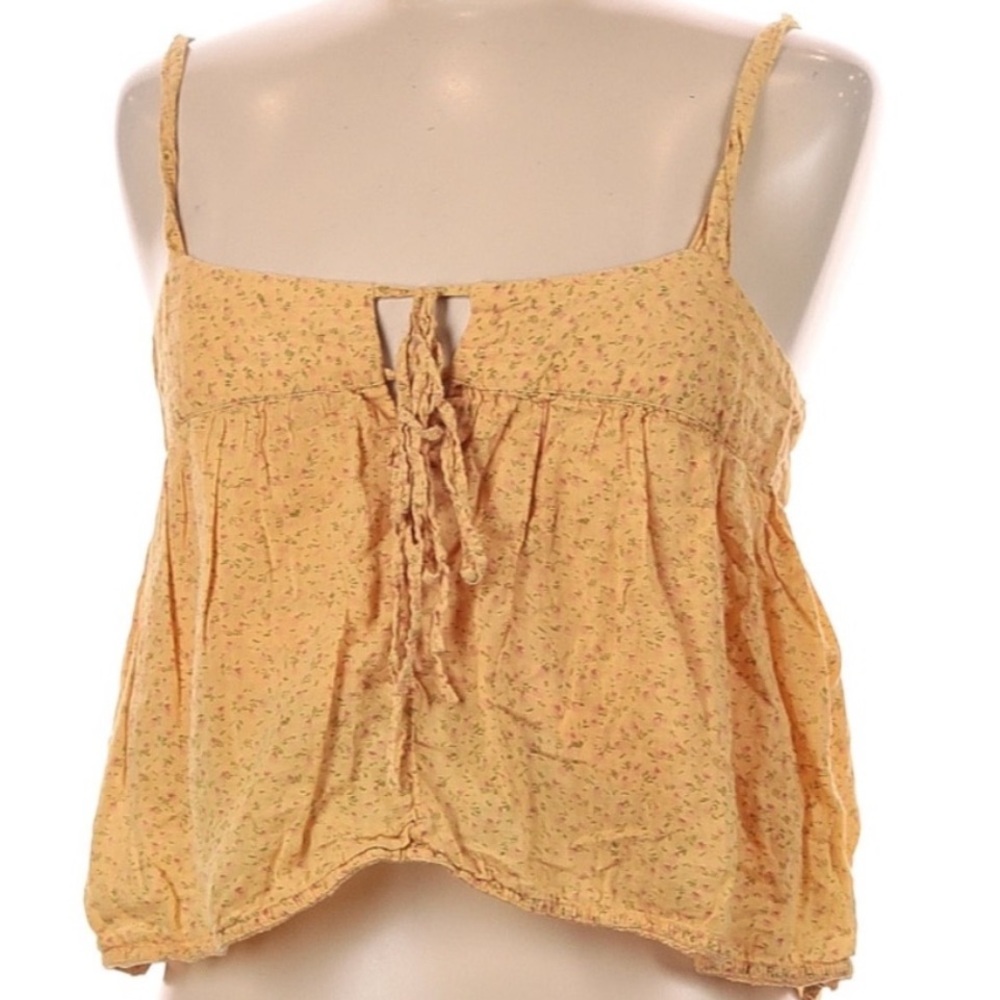 Natural Life Buttercup Tan Yellow Floral Tank Top Tie Lace up Medium M
